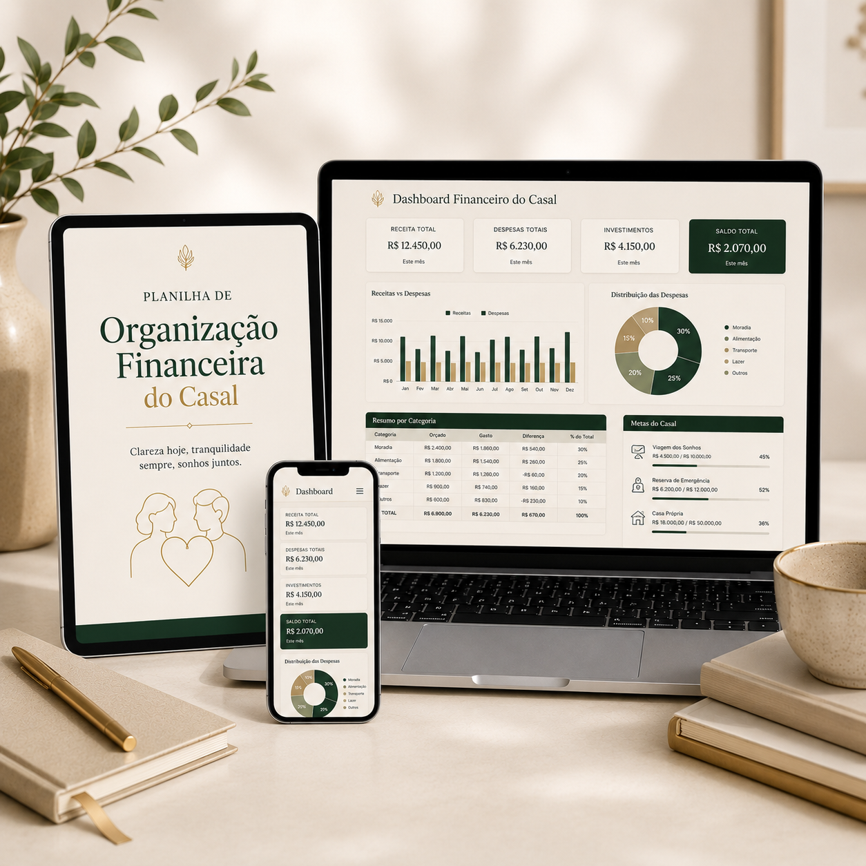 Mockup Planilha de Organização Financeira do Casal